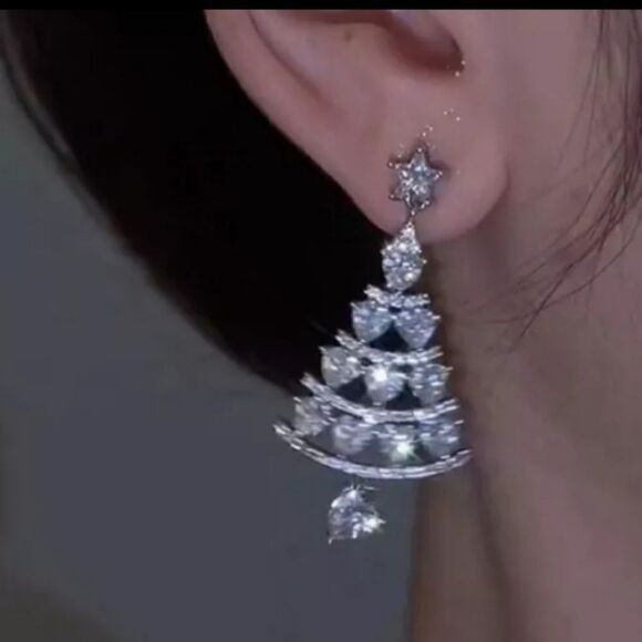 Sparkling Rhinestone Christmas Tree  Earrings - Picture 2 of 3